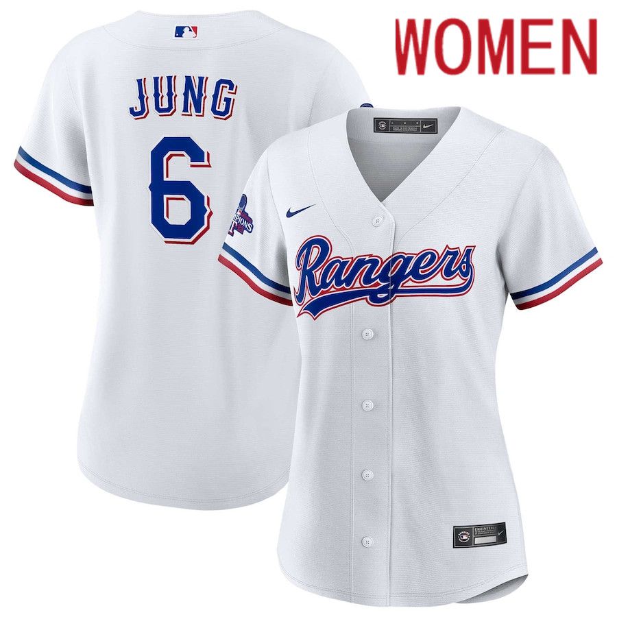 Women Texas Rangers #6 Josh Jung Nike White Home 2023 World Series Champions Replica Player MLB Jersey